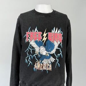 Zutter USA Free Bird America Eagle Graphic Sweatshirt Washed Black Medium